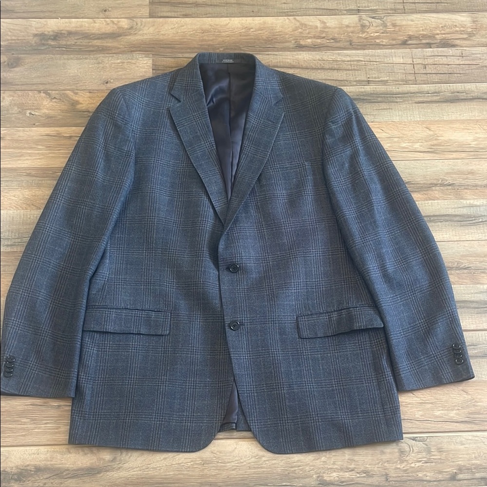 Hart Schaffner Marx Charcoal Plaid Jacket 46 L Made In USA